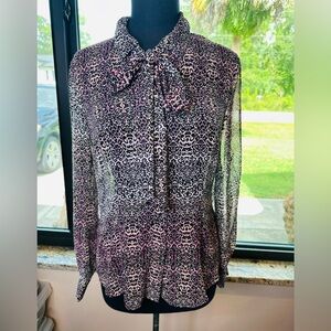 Catherine Malandrino Womens Pink Leopard Print Blouse With Neck Tie size Small